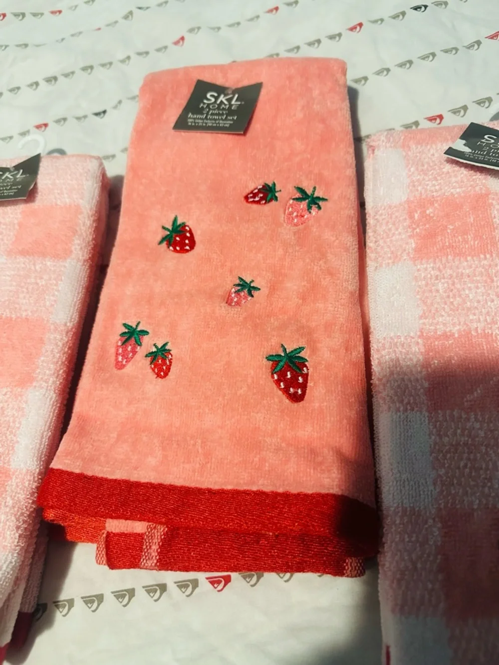 Pink Strawberry Embroidered Hand Towel Set- 6 pcs total